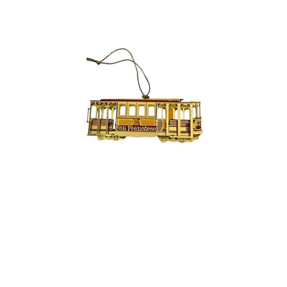 San Francisco Christmas Holiday Cable Car Gold Tone Metal Filigree MICO 1999 - Picture 2 of 5